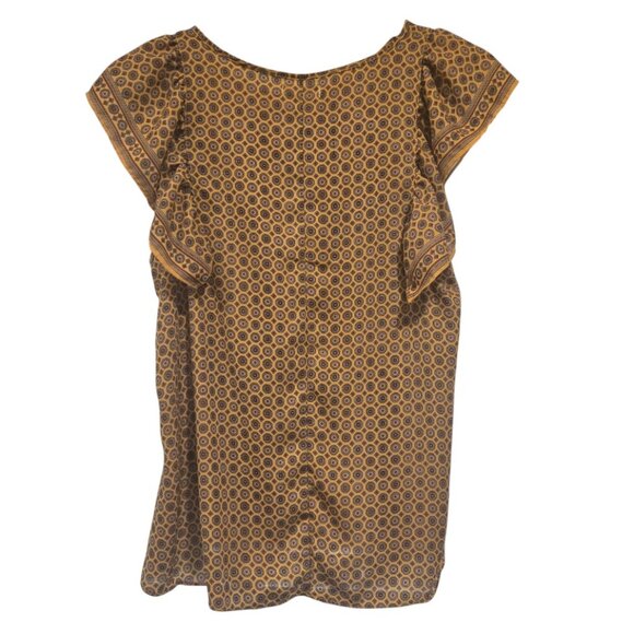 MAX STUDIO Women’s Blouse Top Medium Yellow Geometric Print Ruffle Flutter Boho - Picture 3 of 7